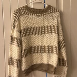 Cozy Striped Knit Sweater - Cream and Brown